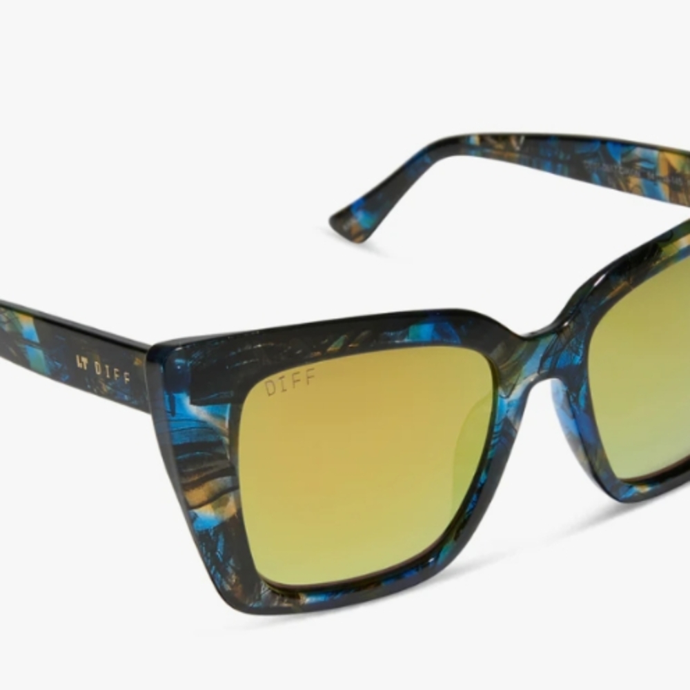 Diff Eyewear Blue and Yellow Sunglasses Bold Wayfarer Design- NWT, Still In Box